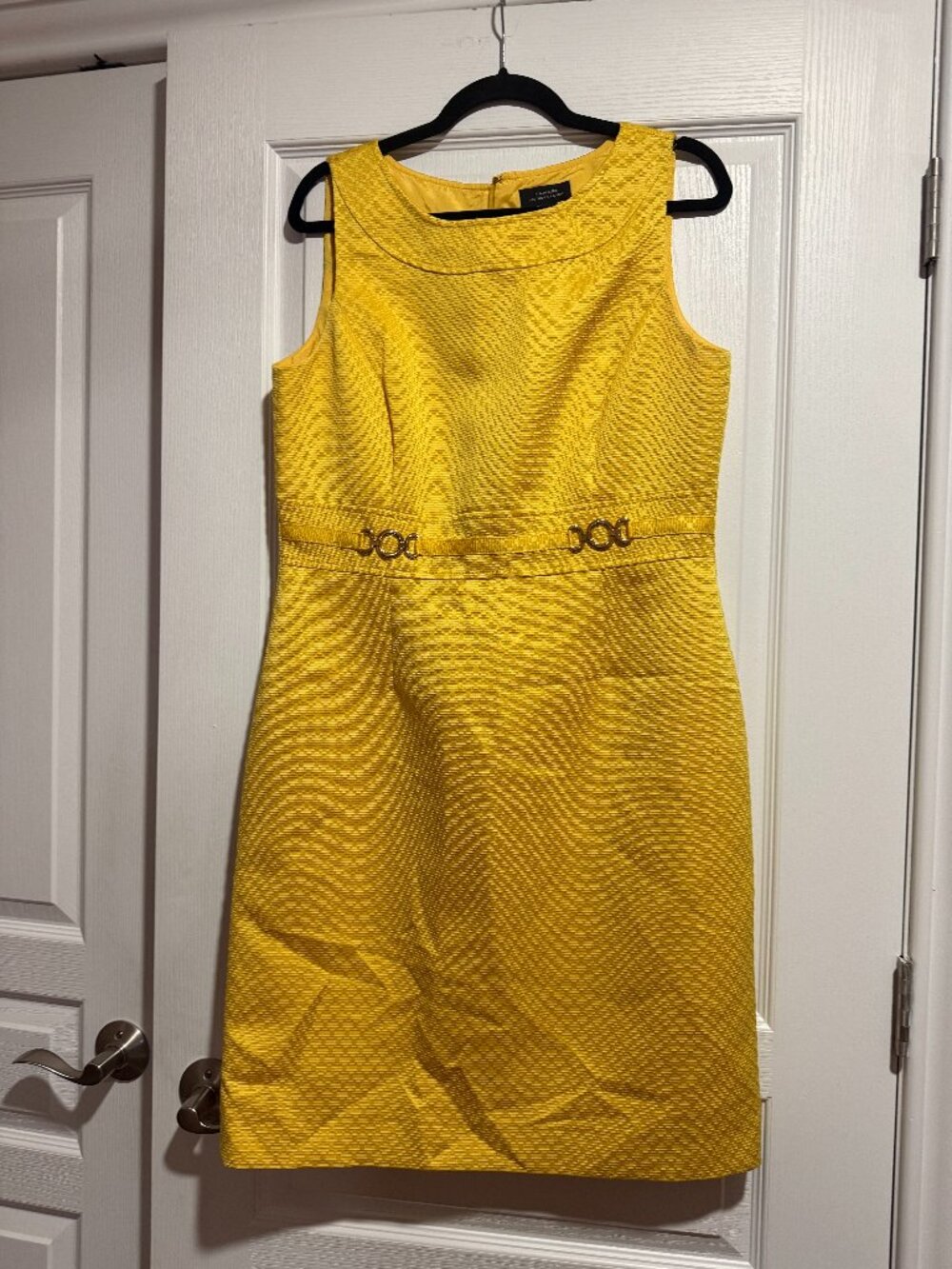 Tahari Yellow Textured Sheath Dress Size 10